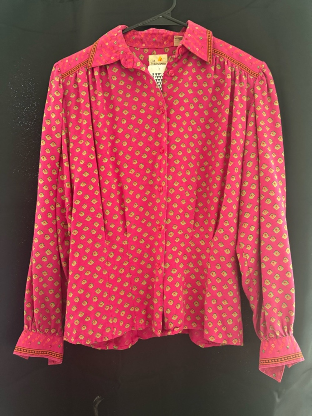 Vintage 1970-1980 Liz Claiborne Fuchsia Printed Button-Down Shirt